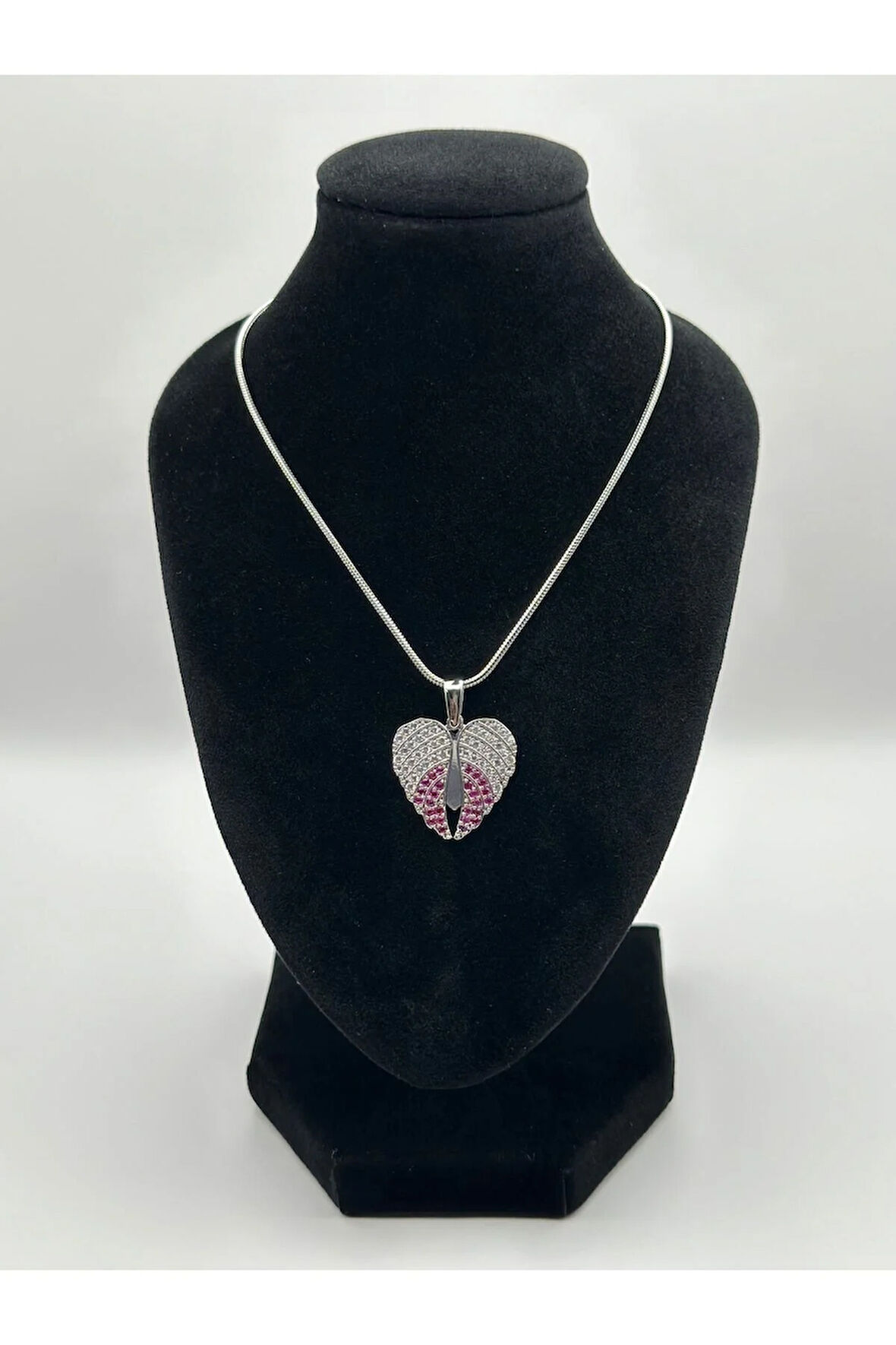 Çelik Zirkon Taşlı Melek Kanadı Kalpli Kolye Gold - Silver