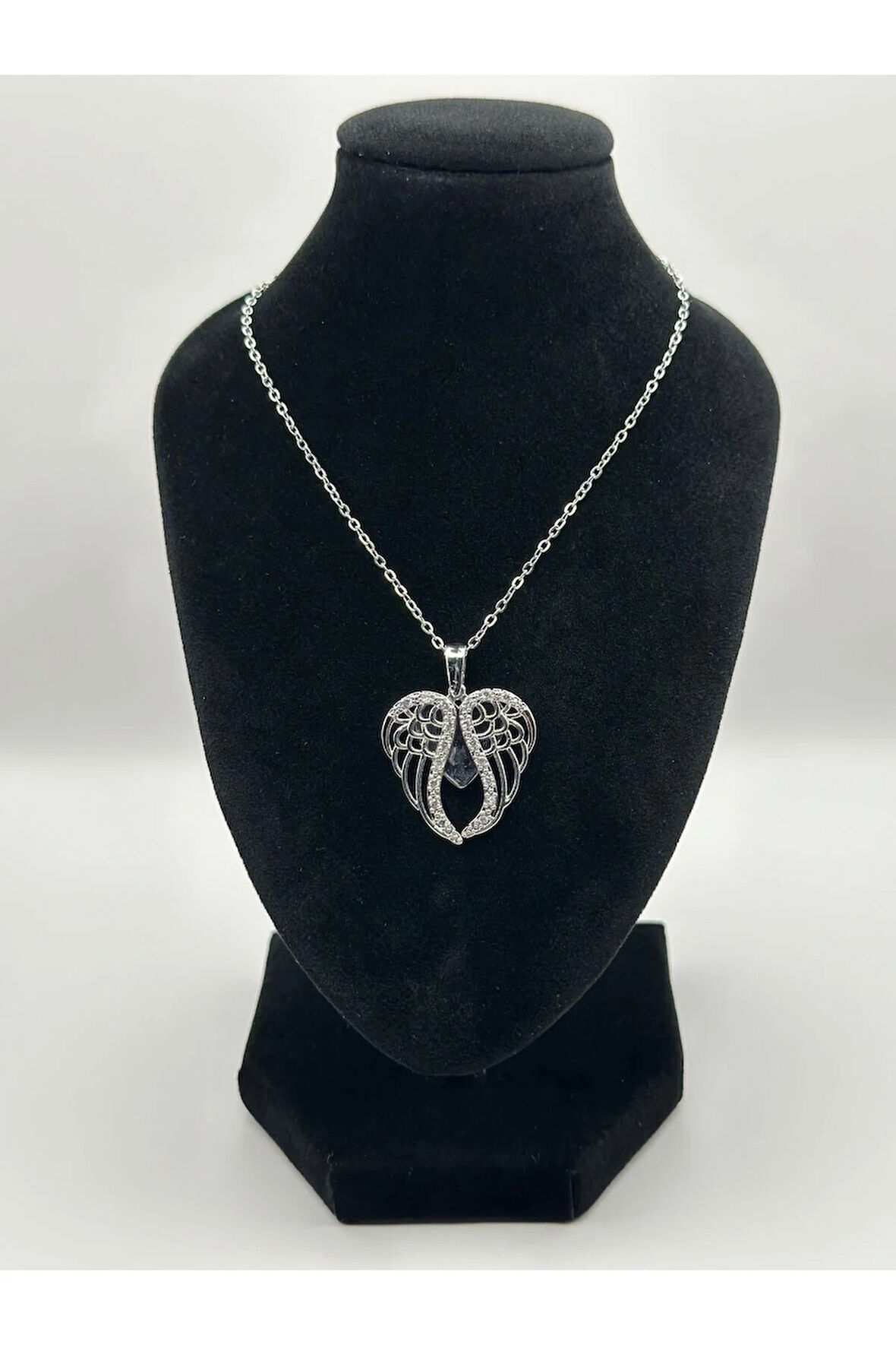 Çelik Zirkon Taşlı Melek Kanadı Kalpli Gold - Silver