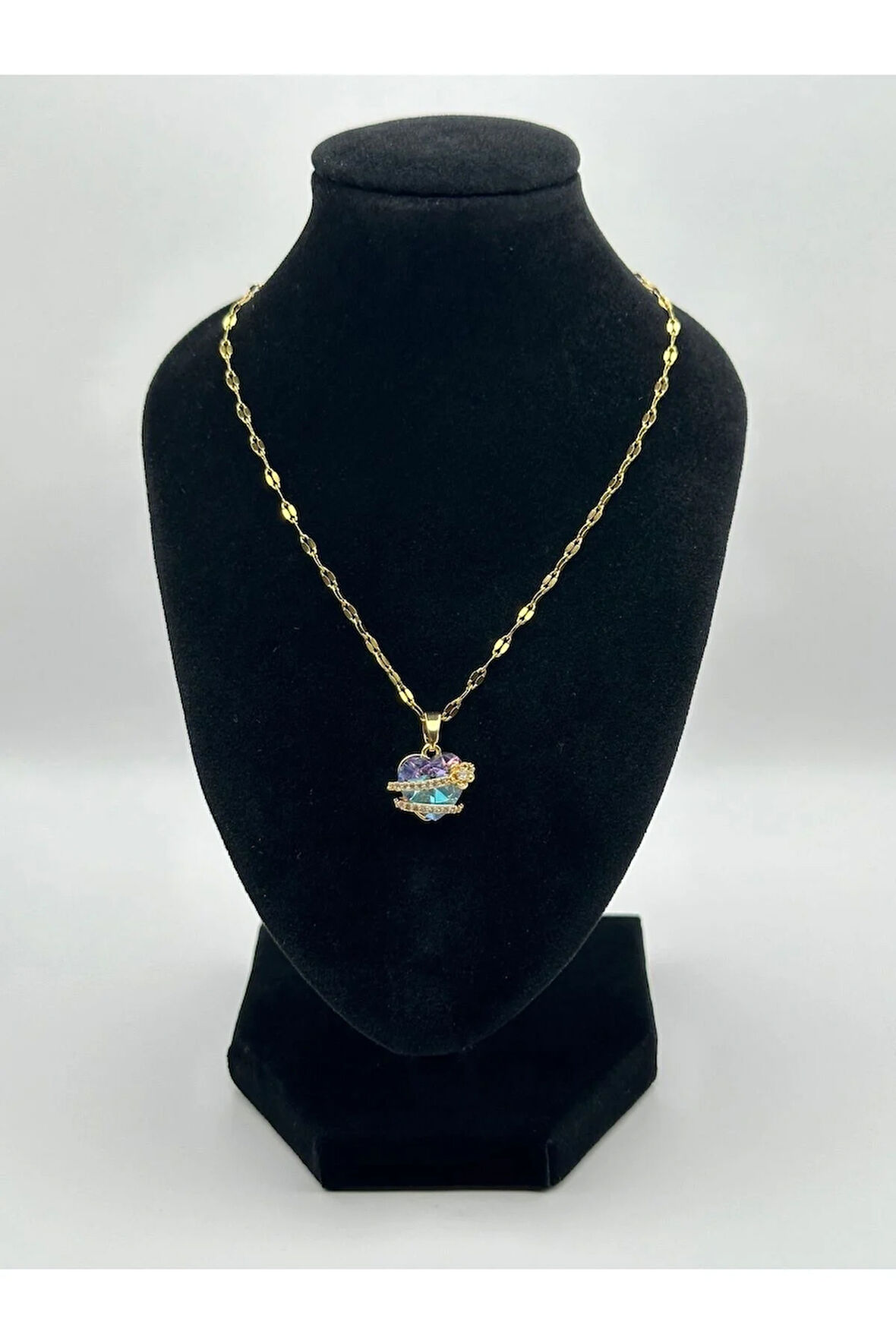 Çelik Zirkon Taşlı Kalpli Kolye