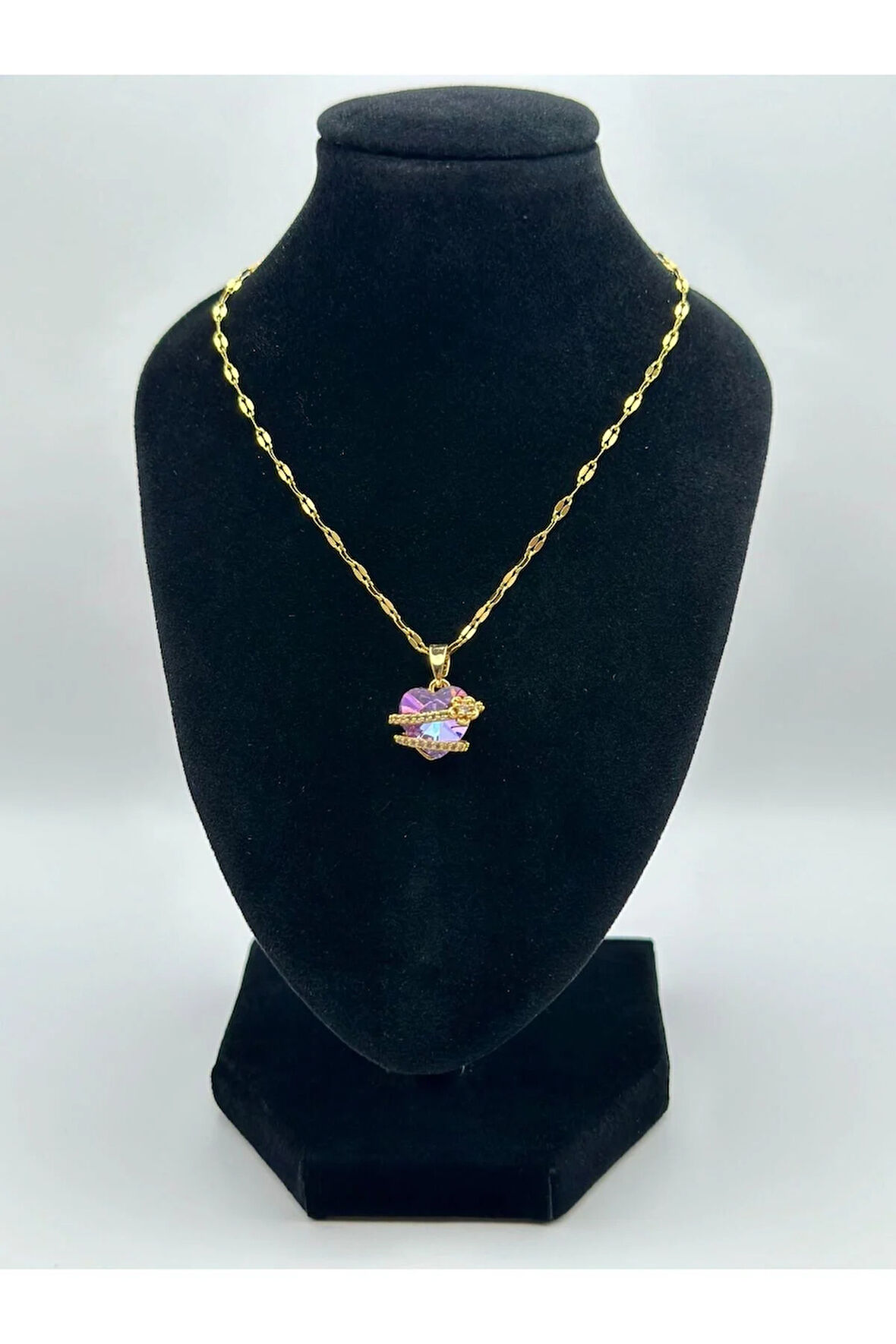 Çelik Zirkon Taşlı Kalpli Kolye