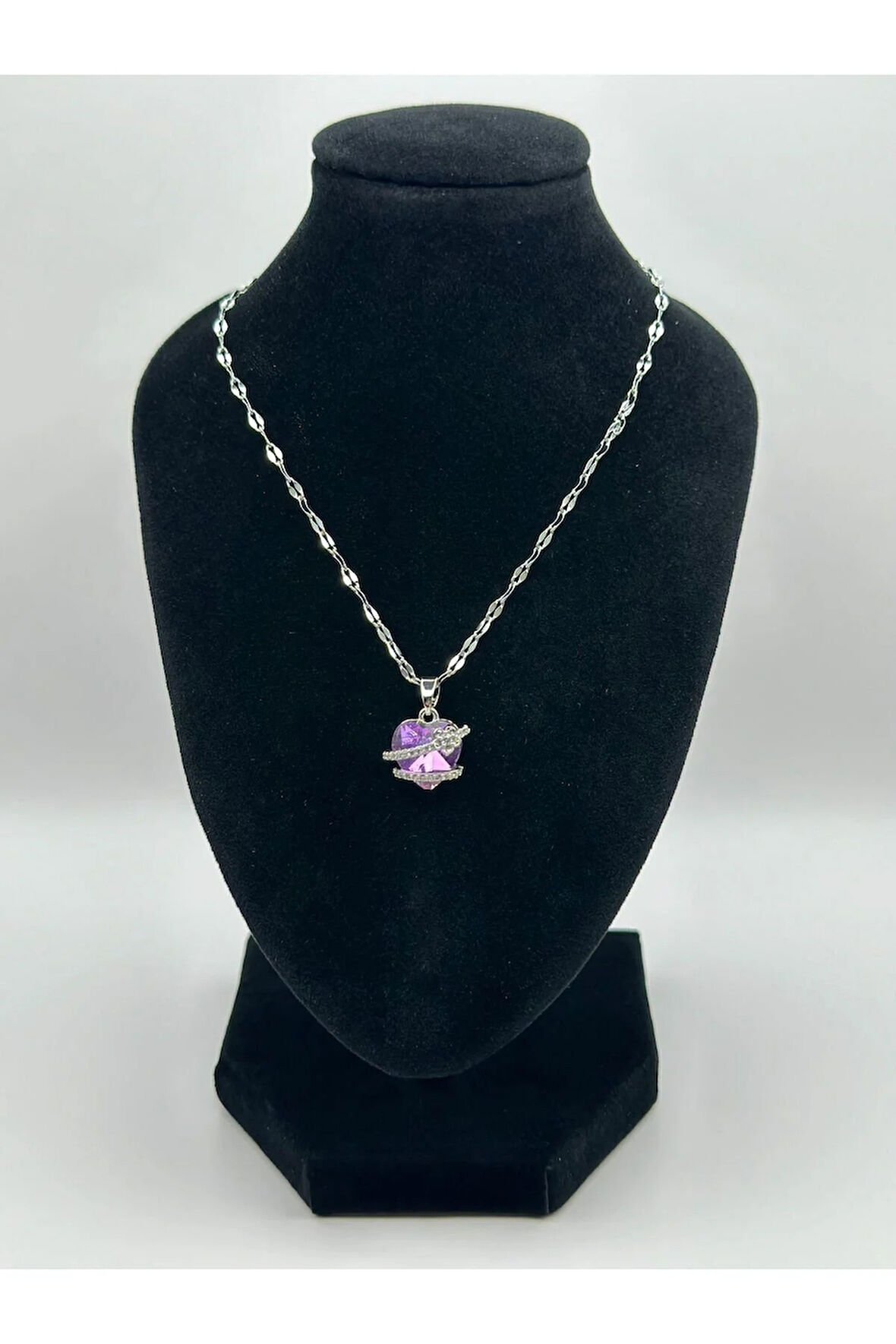 Çelik Zirkon Taşlı Kalpli Kolye