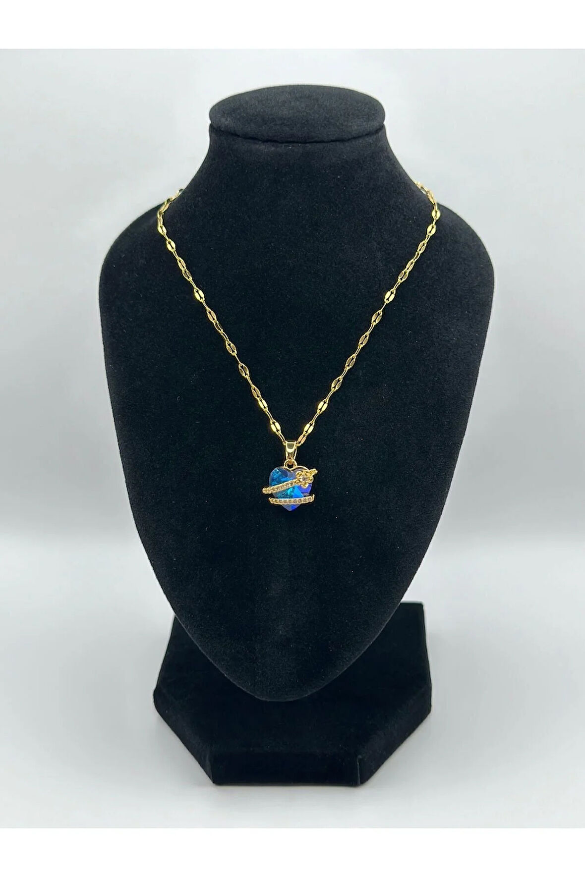 Çelik Zirkon Taşlı Kalpli Kolye