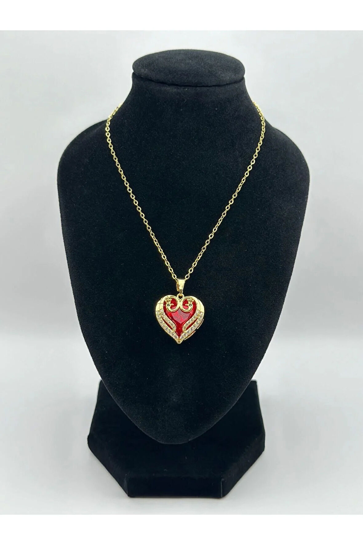 Çelik Zirkon Taşlı Kalpli Kolye