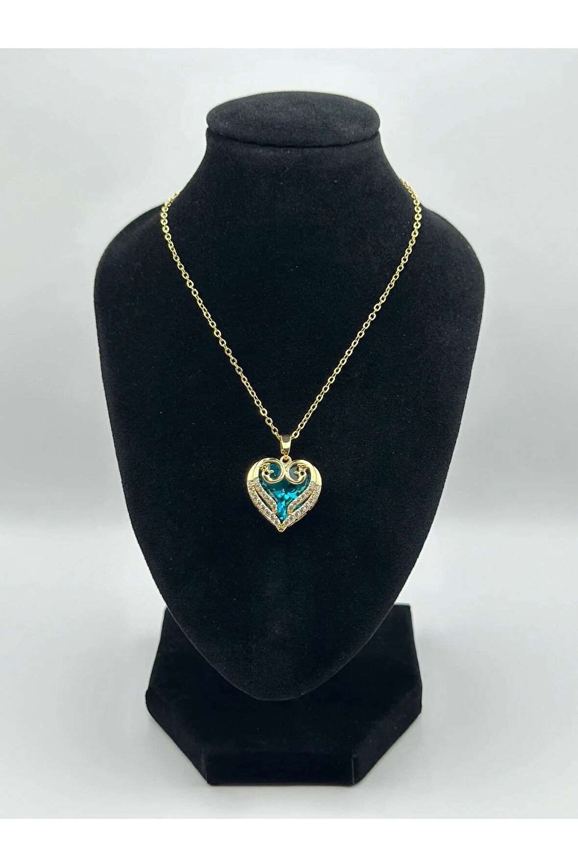 Çelik Zirkon Taşlı Kalpli Kolye