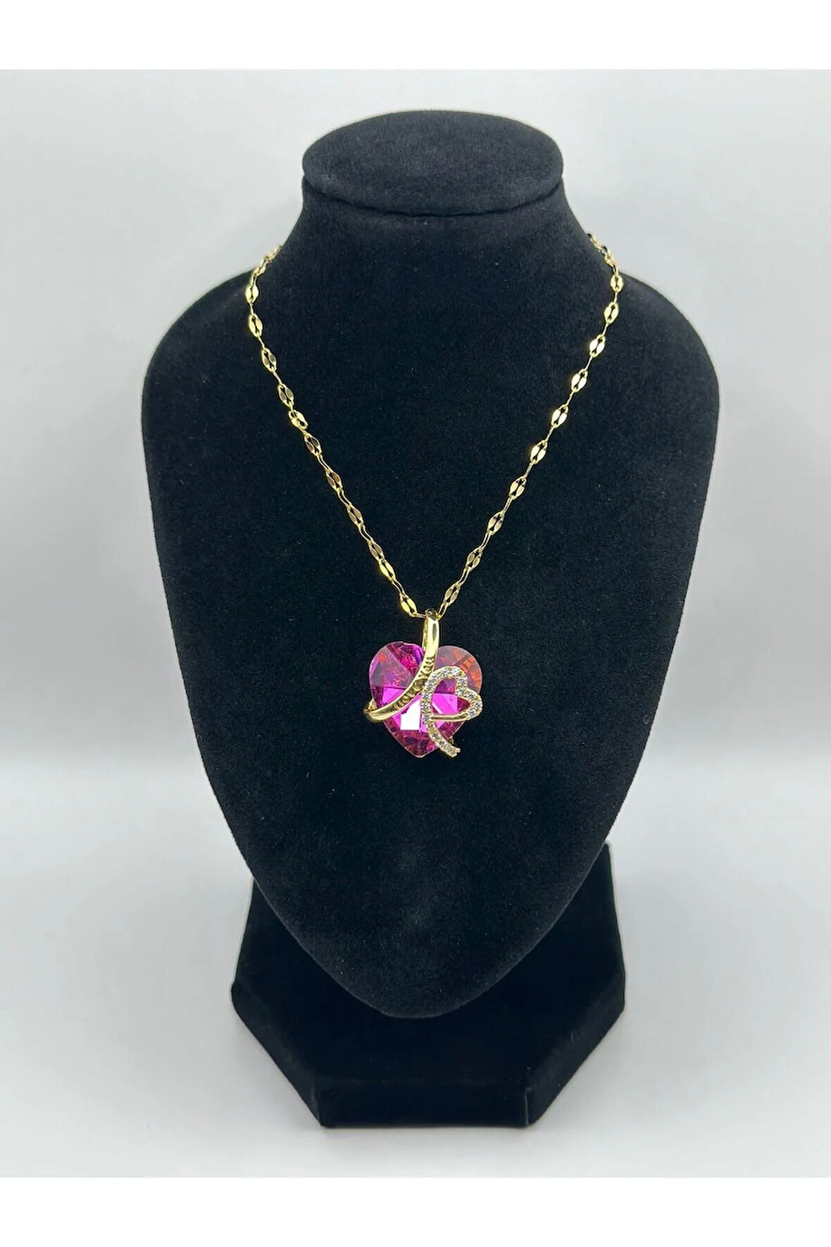 Çelik Zirkon Taşlı Kalpli Kolye