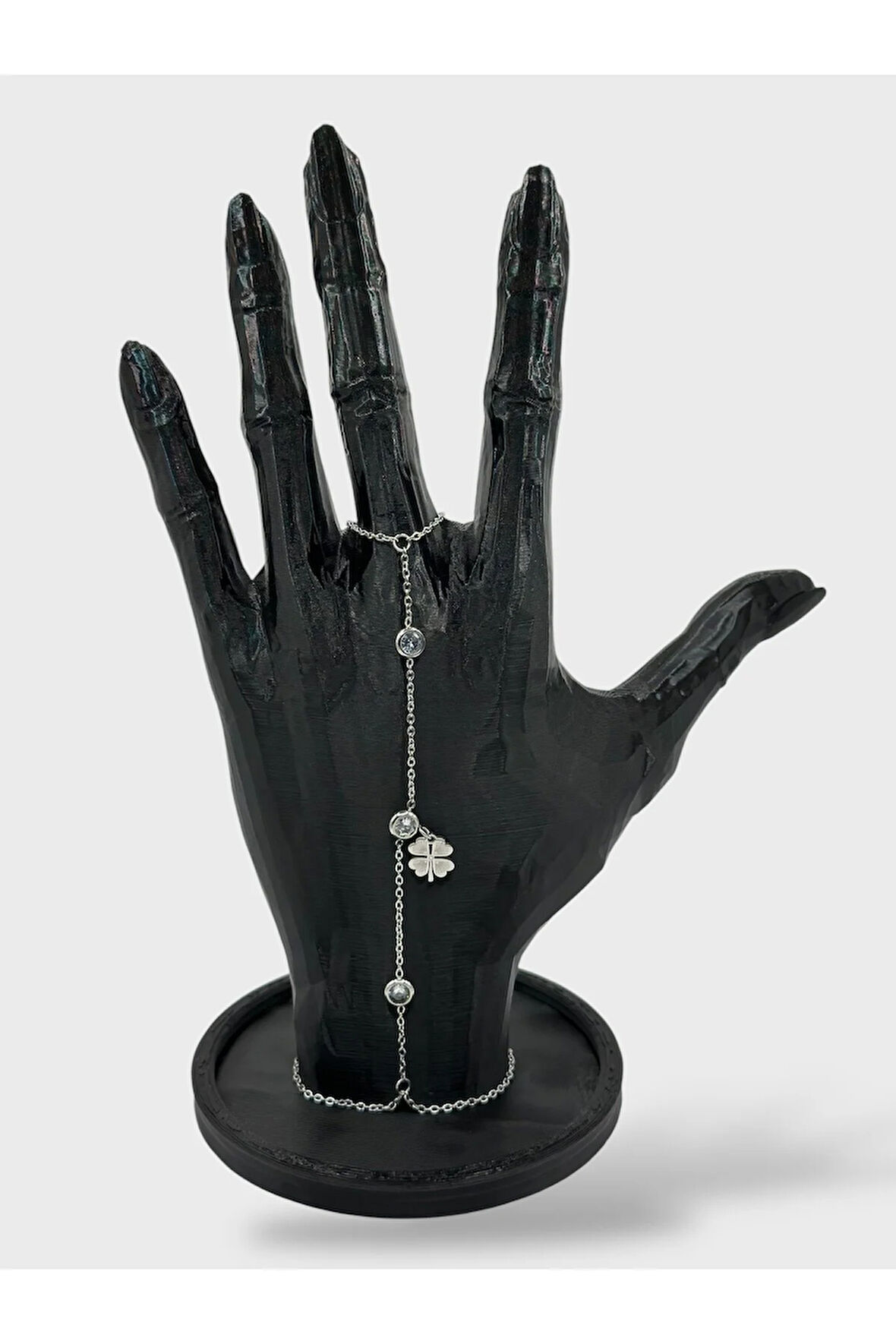 Çelik Zirkon Taşlı Yoncalı Şahmeran Bileklik (Gümüş)