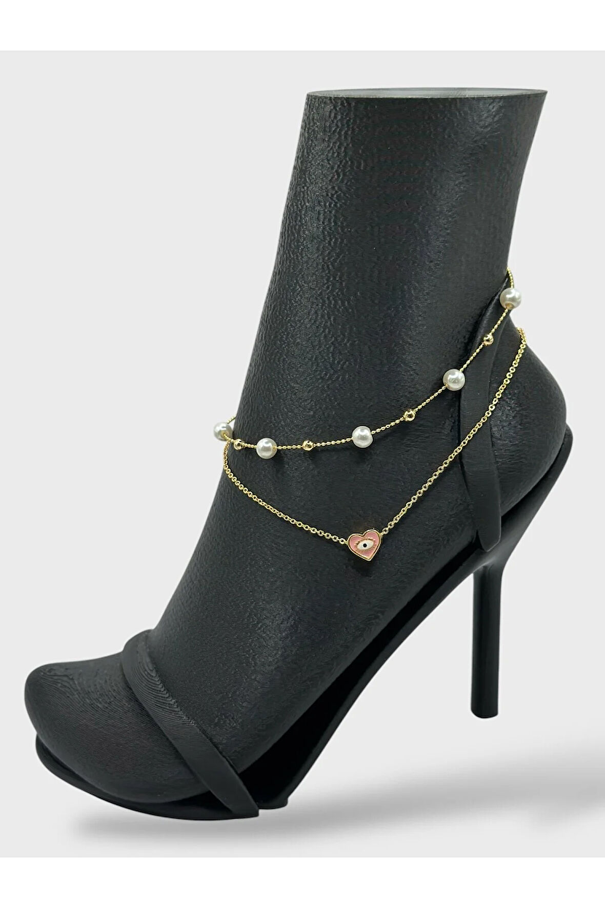 Çelik İncili Kalpli Dorikalı Halhal