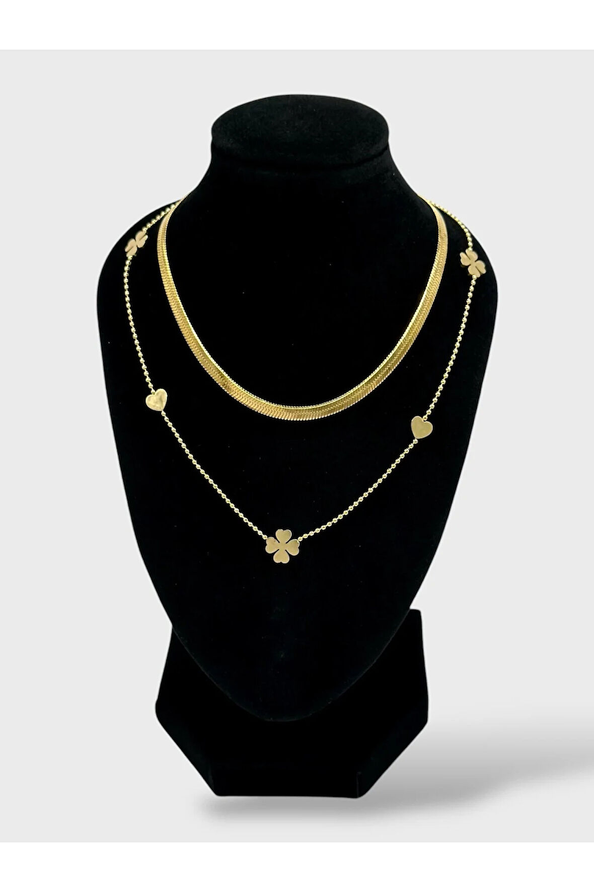 Çelik İtalyan Ezmeli Yoncalı Kalpli Kolye