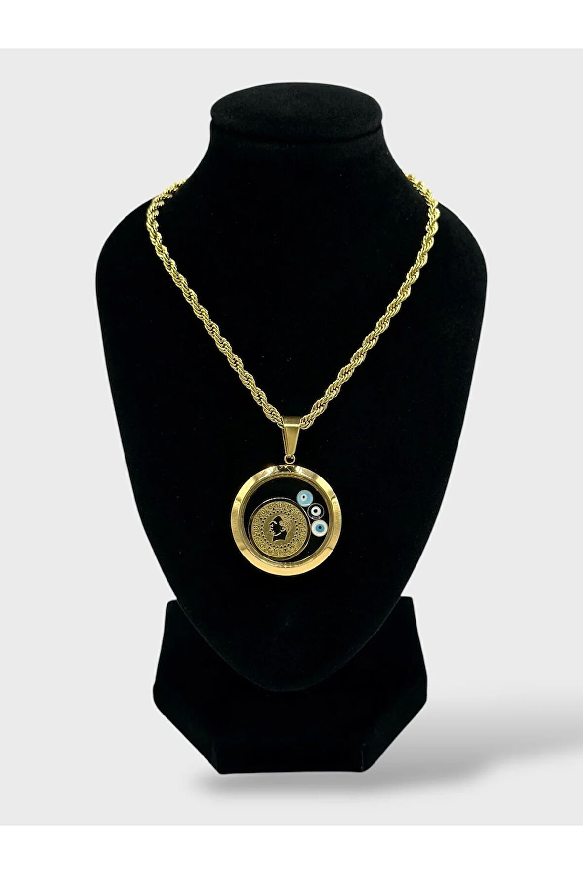 Çelik Çeyrek Altın Takılabilir Nazar Boncuklu Kolye