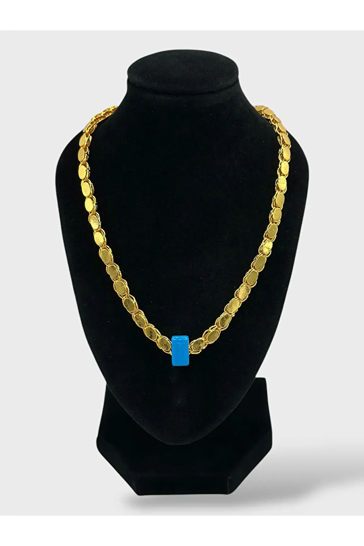 Çelik 22 Ayar Altın Kaplama Nazar Boncuklu Arpa Pul Halep Kolye