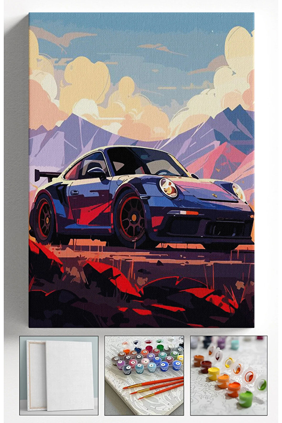 Sayılarla Boyama Çerçeveli Hobi Seti Numaralı Tuval ARABA Fırça Boya Dahil Kasnaklı 40X50 Cm