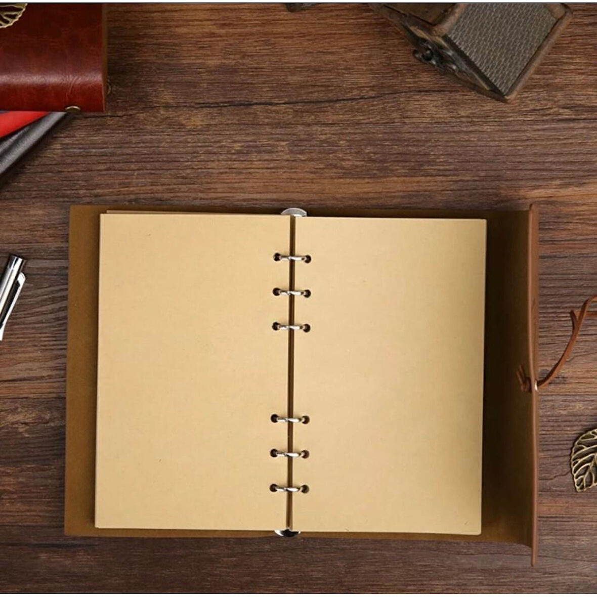 Yaprak Kabartmalı Deri Hatıra Defteri