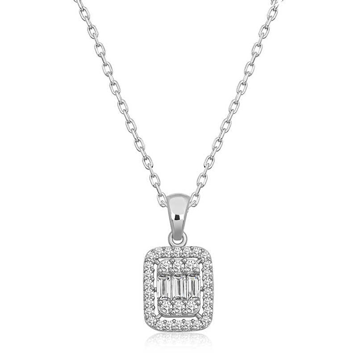 925 Ayar Gümüş Baget Taşlı Kadın Gümüş Kolye