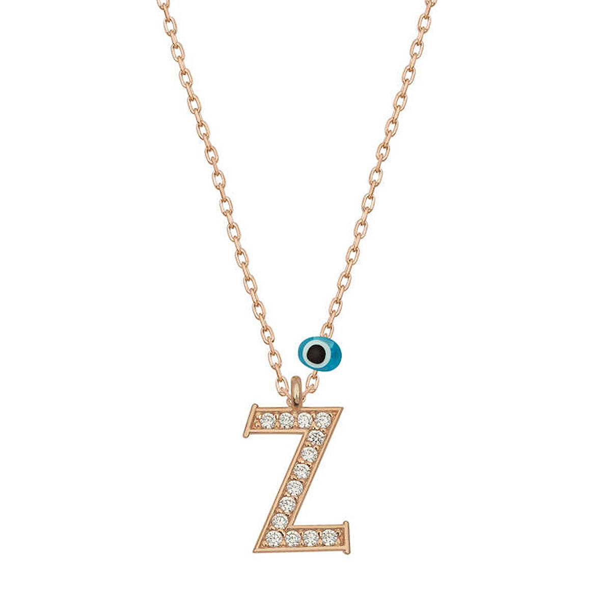925 Ayar Gümüş Nazar Rose Z Harfi Kadın Gümüş Kolye