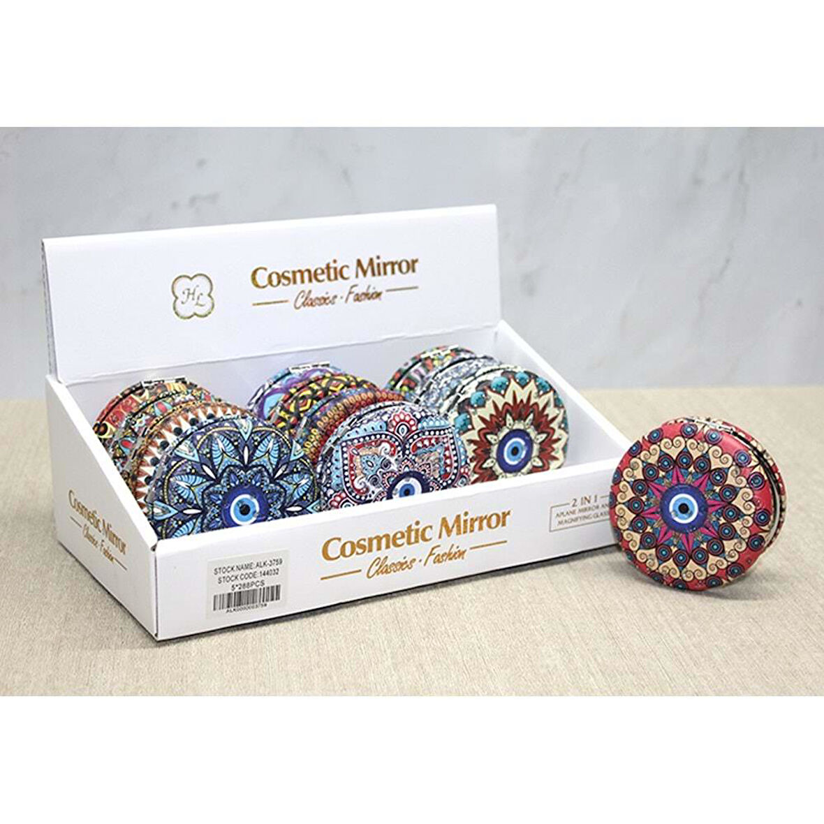 Taşlı Yuvarlak El Aynası Kalın