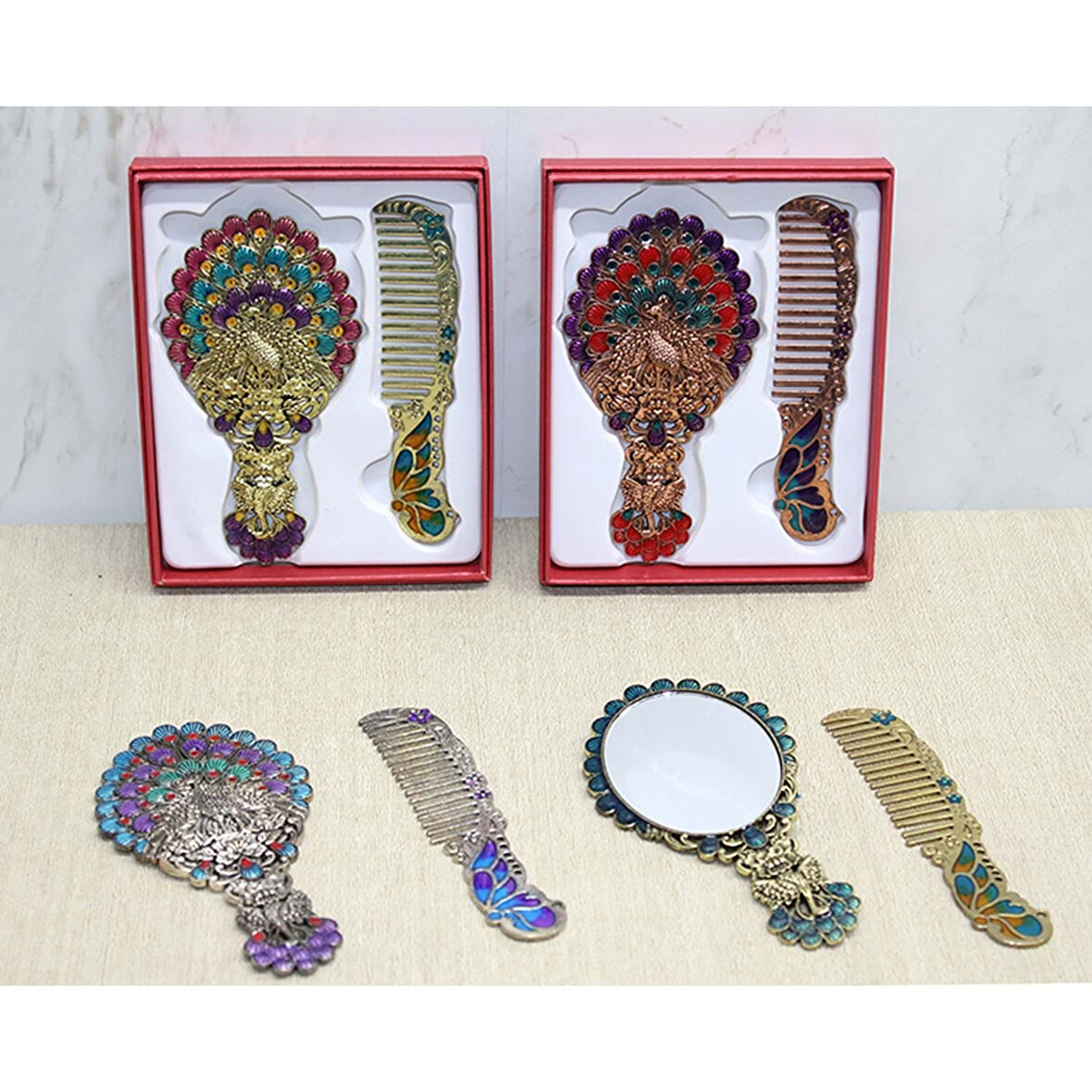 Tavuskuşu Ayna Ve Tarak Seti Küçük Boy