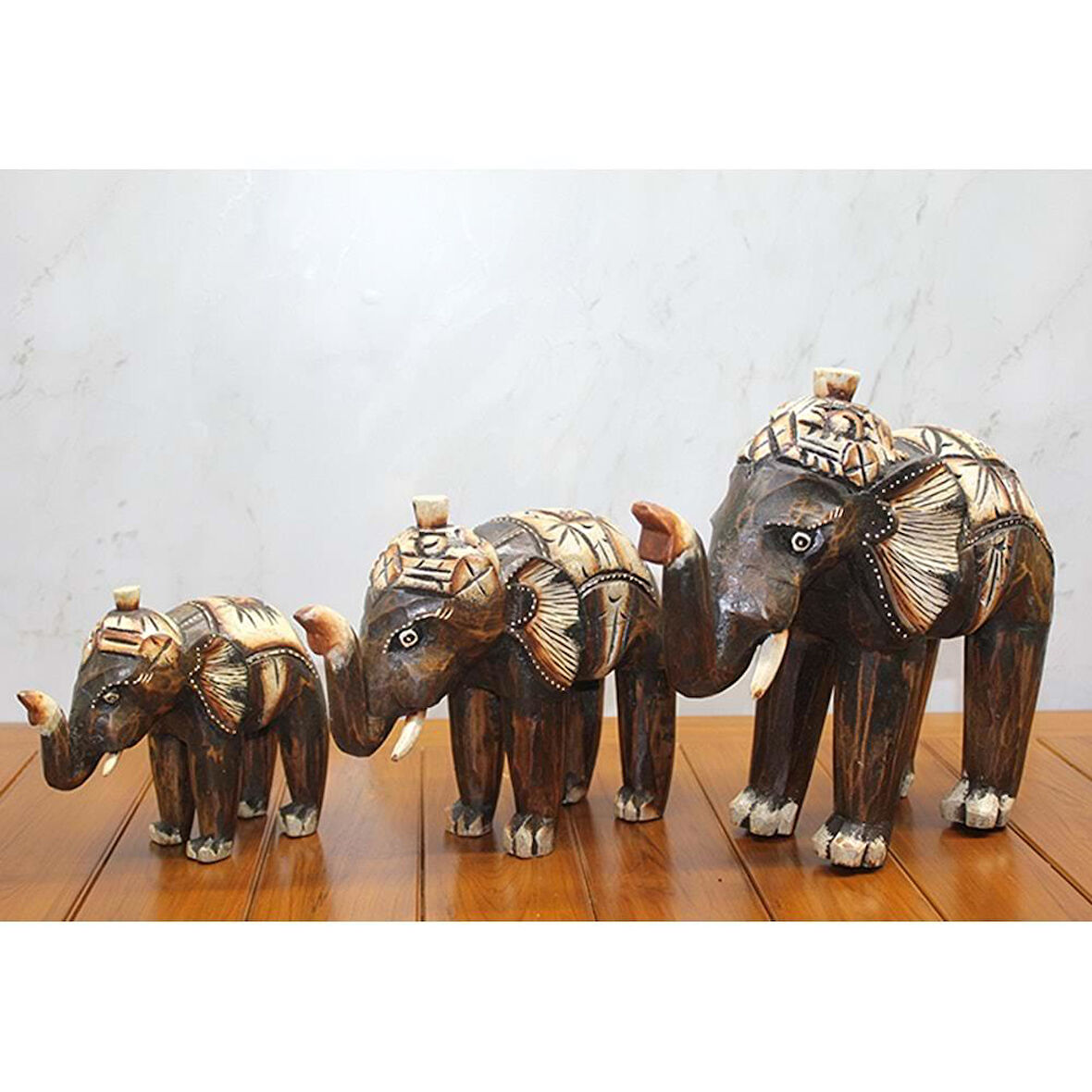 Ahşap 3'Lü Fil Seti