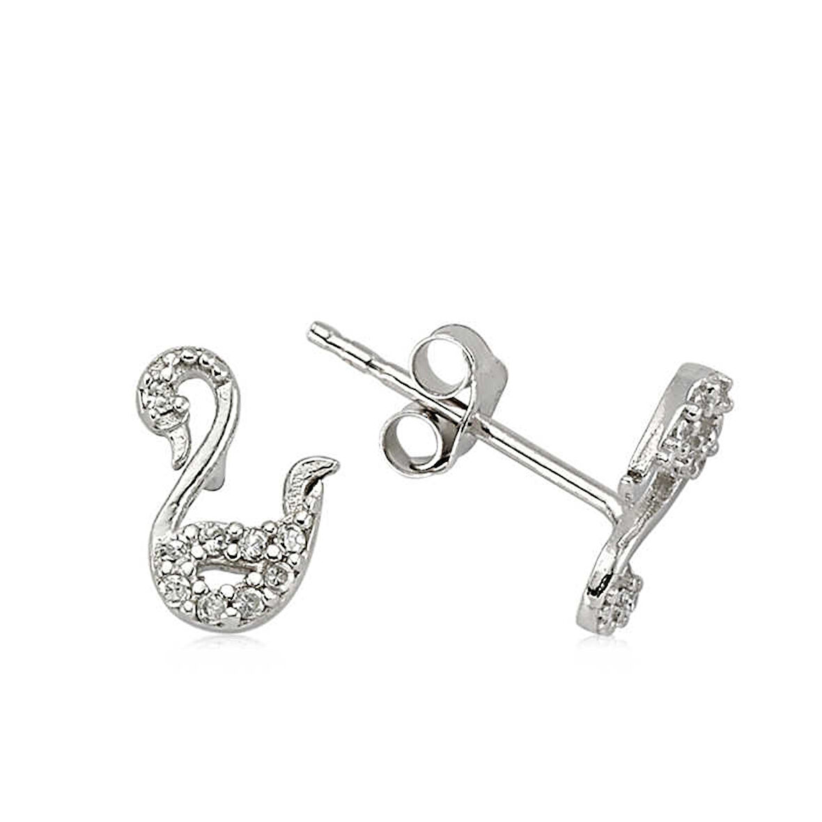 925 Ayar Gümüş Kuğu Çivili Küpe