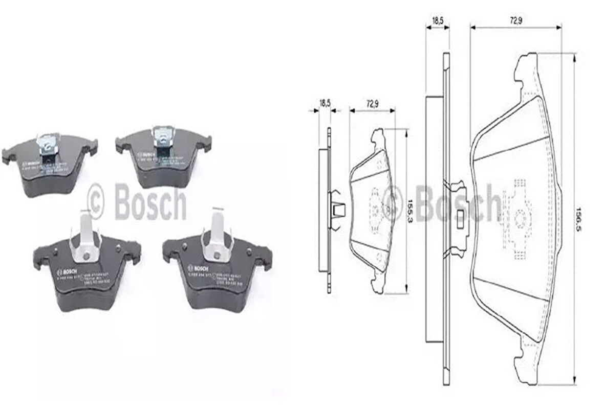 Volvo S40 II 2004 Sonrası V40 2012 Sonrası V50 2004 Sonrası C30 2006-2012 C70 II 2006 Sonrası / Opel Vectra C 2002 Sonrası 2.8 V6 / Audi A4 2004-2008 A6 2004 A8 2003 / Seat Exeo 2009 Sonrası / Ford Focus / Mazda 3-5 Ön Fren Balatası (Bosch1)