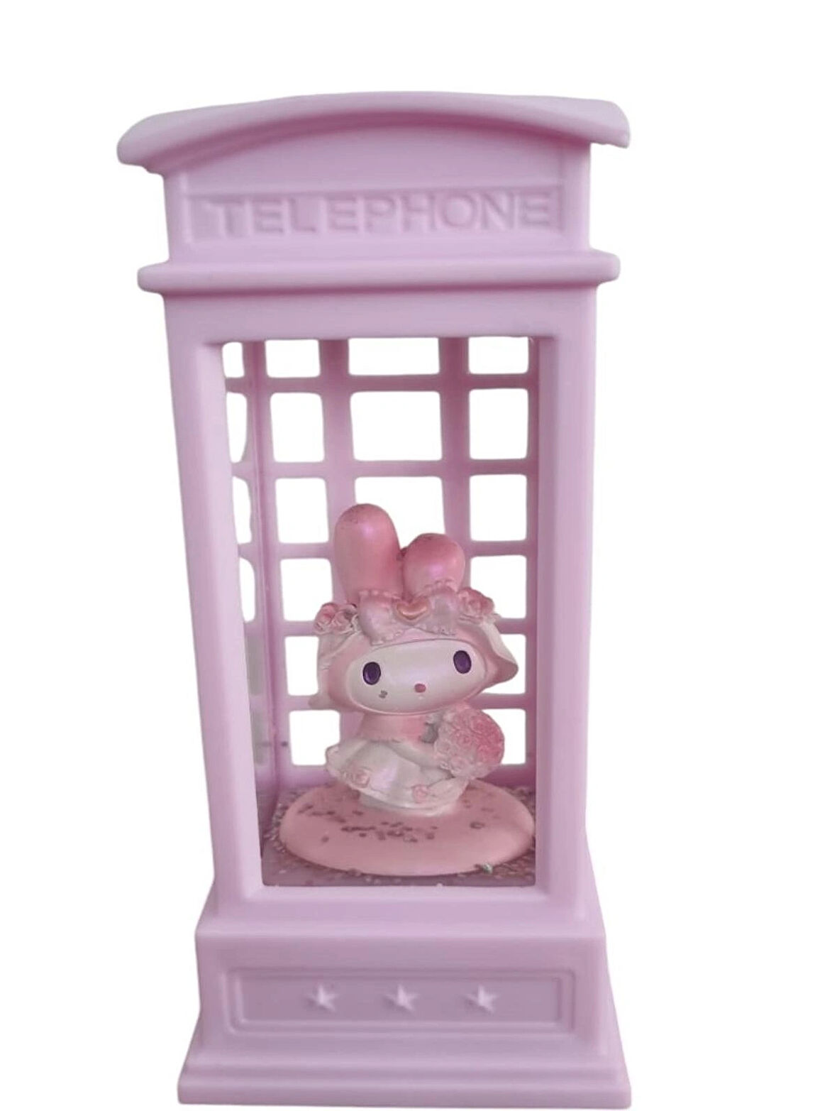 Işıklı Retro Telefon Kulubesi Sevimli Kız Tasarımlı Kar Küresi