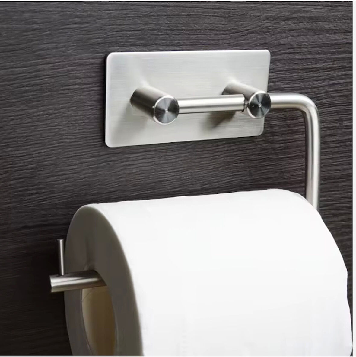 TUVALET KAĞITLIĞI YAPIŞKANLI ÇİFT ÇUBUKLU PASLANMAZ ÇELİK KROM RENGİ