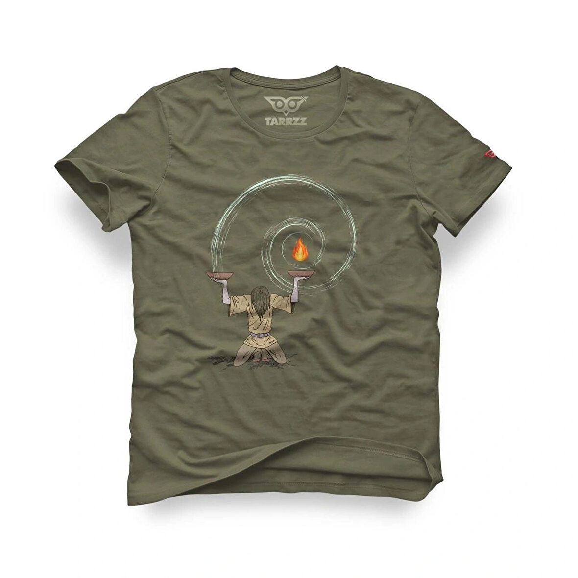Tarrzz Bilgeliğin Evreni  Tasarım Tişört Sanatsal Baskılı Tişört %100 Pamuklu Haki Yeşili Bisiklet Yaka Kısa Kollu Tasarım Tshirt