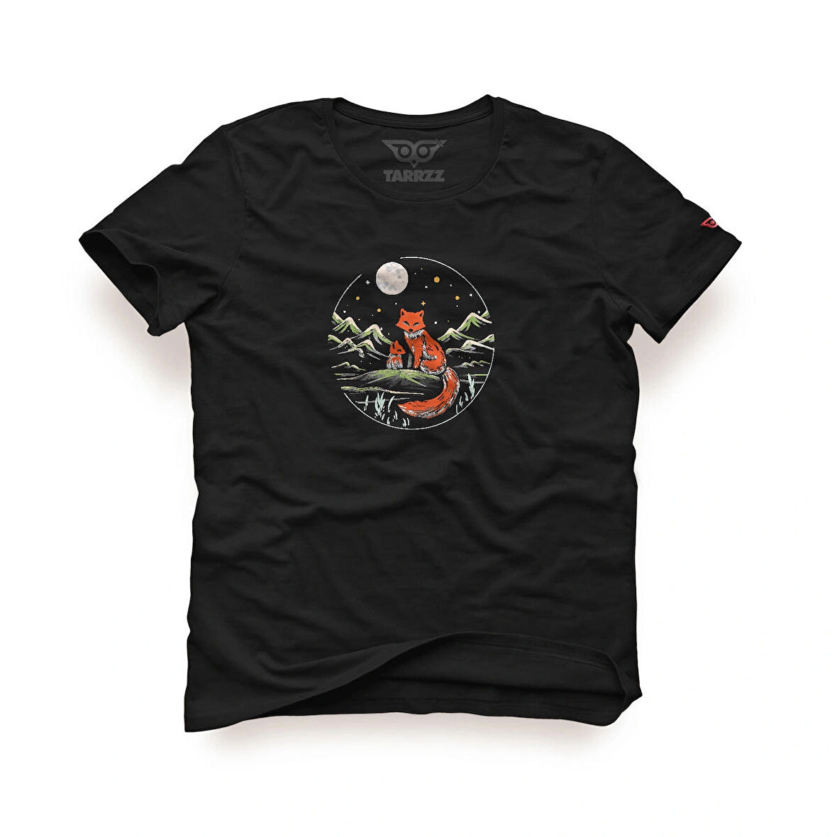 Tarrzz Fox Tasarım Tişört Sanatsal Baskılı Tişört %100 Pamuklu  Siyah Bisiklet Yaka Kısa Kollu Tasarım Tshirt
