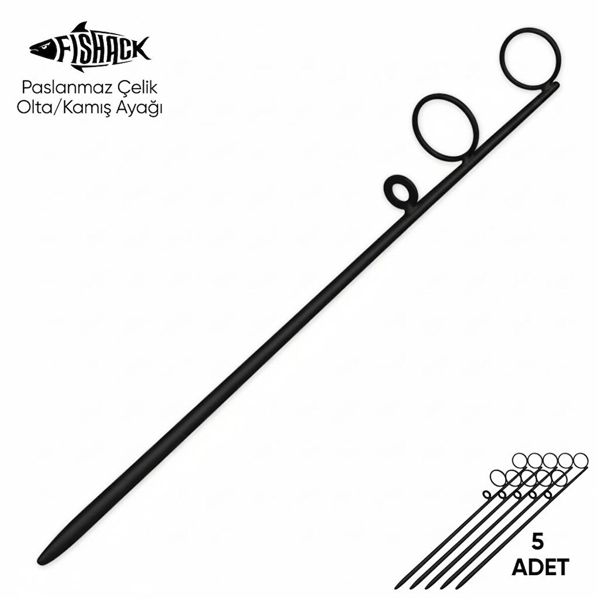 Olta Kamış Ayağı - Paslanmaz Çelik - Fishack - Siyah - 5'li