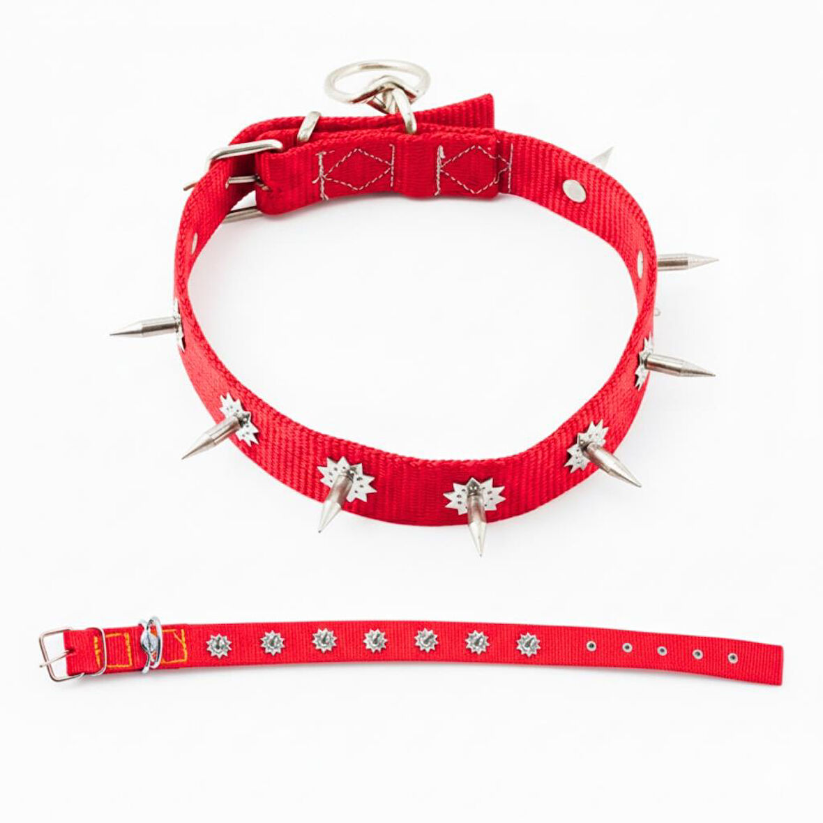 Dokuma Çivili Köpek Boyun Tasması - 4*70 cm - Kırmızı