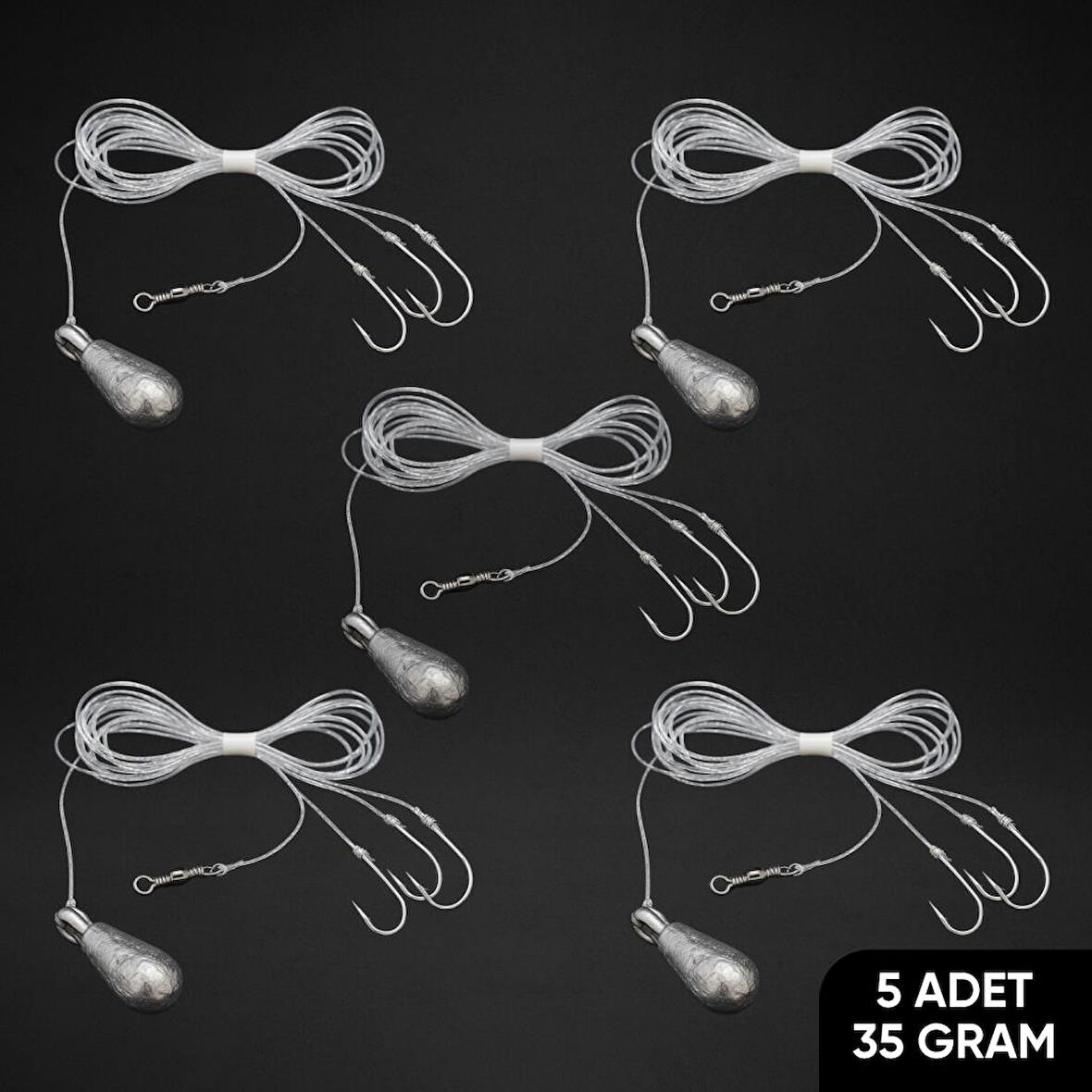 3 İğneli Kurşunlu Beden Takımı - Dip Beden Oltası - Fırdöndülü - 35 gr - 5 Adet