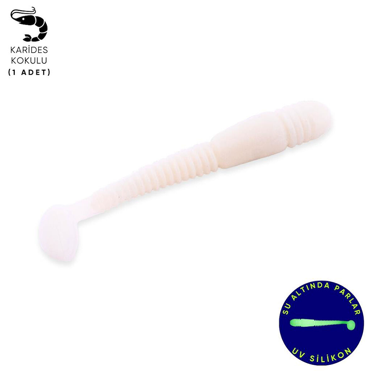 Silikon Kurt Yem - 1,1g 55mm - Fishack Wormix - 1 Adet - UV - Beyaz - Karides Kokulu