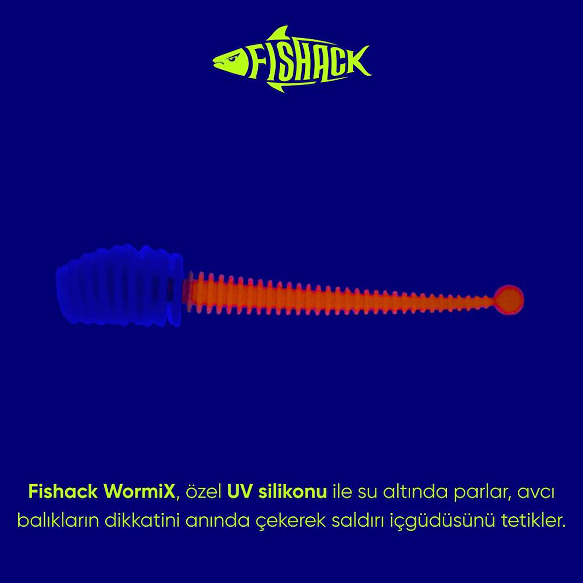 Silikon Kurt Yem - 2,1g 70mm - Fishack Wormix - 1 Adet - Mavi/Turuncu - Karides Kokulu