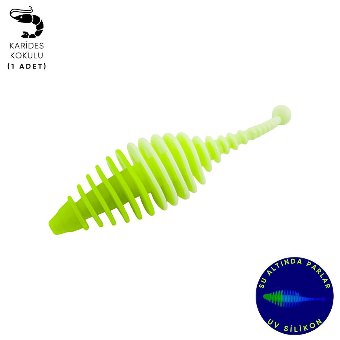 Silikon Kurt Yem - 3g 65mm - Fishack Wormix - 1 Adet - Yeşil/Beyaz - Karides Kokulu