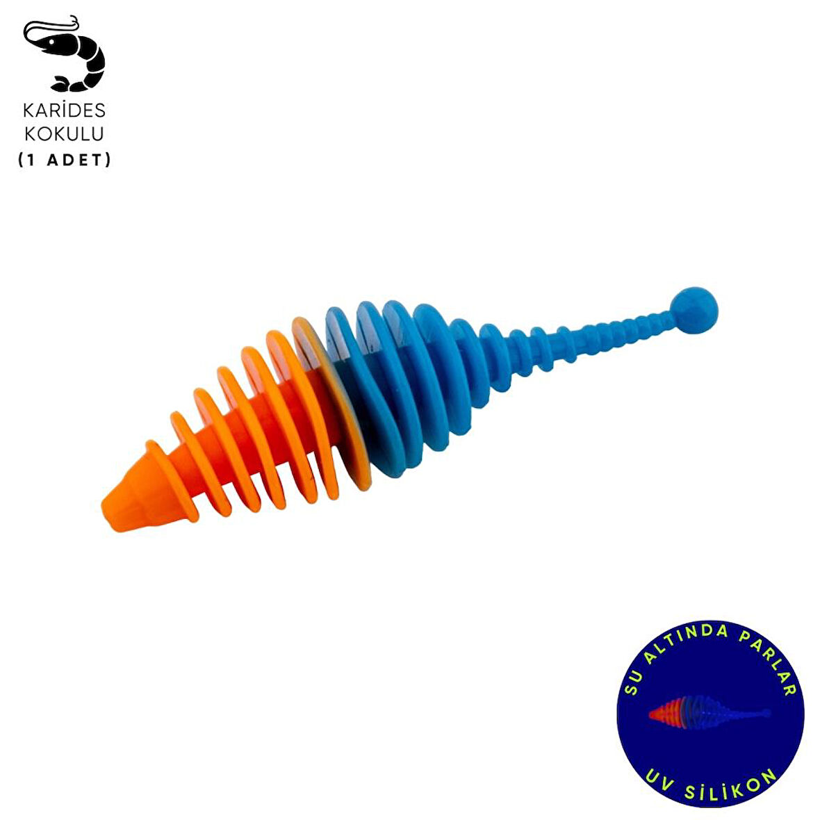 Silikon Kurt Yem - 3g 65mm - Fishack Wormix - 1 Adet - Turuncu/Mavi - Karides Kokulu