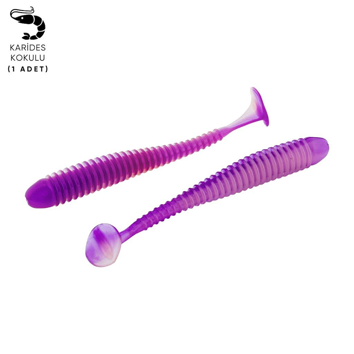 Silikon Kurt Yem - 4,2g 105mm - Turna/Levrek Silikonu - 1 Adet - Mor/Beyaz - Karides Kokulu