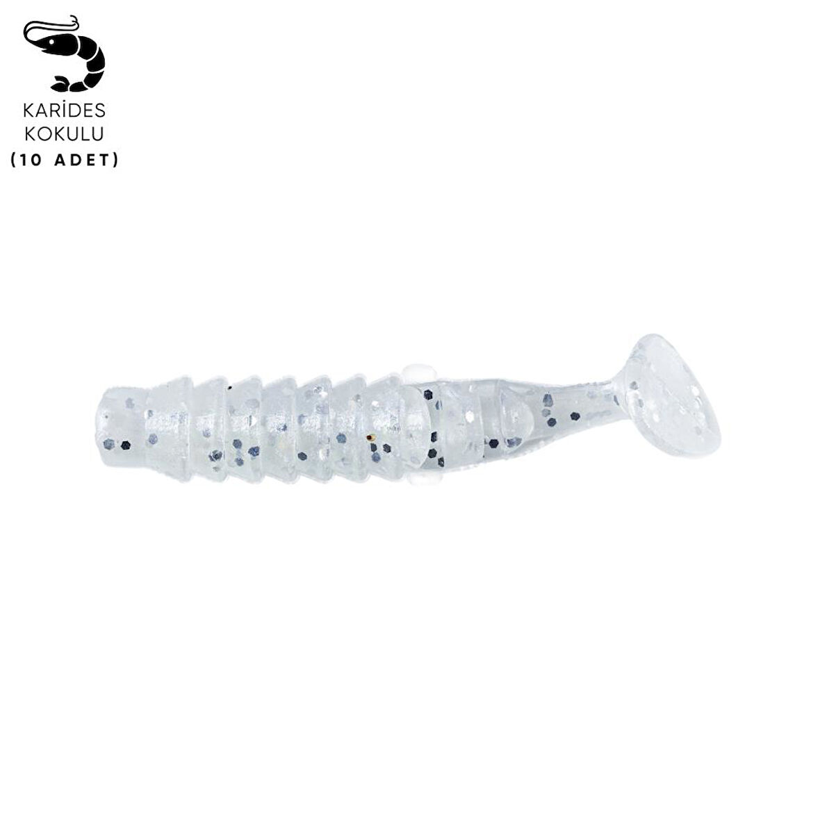 Silikon Kurt Yem - 1,5g 45mm - Fishack - 10 Adet - Simli Beyaz - Karides Kokulu