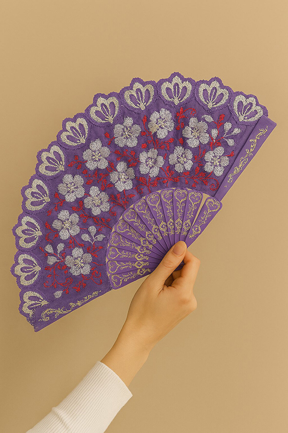 Mor Dantelli Gelin Yelpazesi Kına, Düğün, Bekarlığa Veda, Nedime Aksesuarı (42X24 CM)