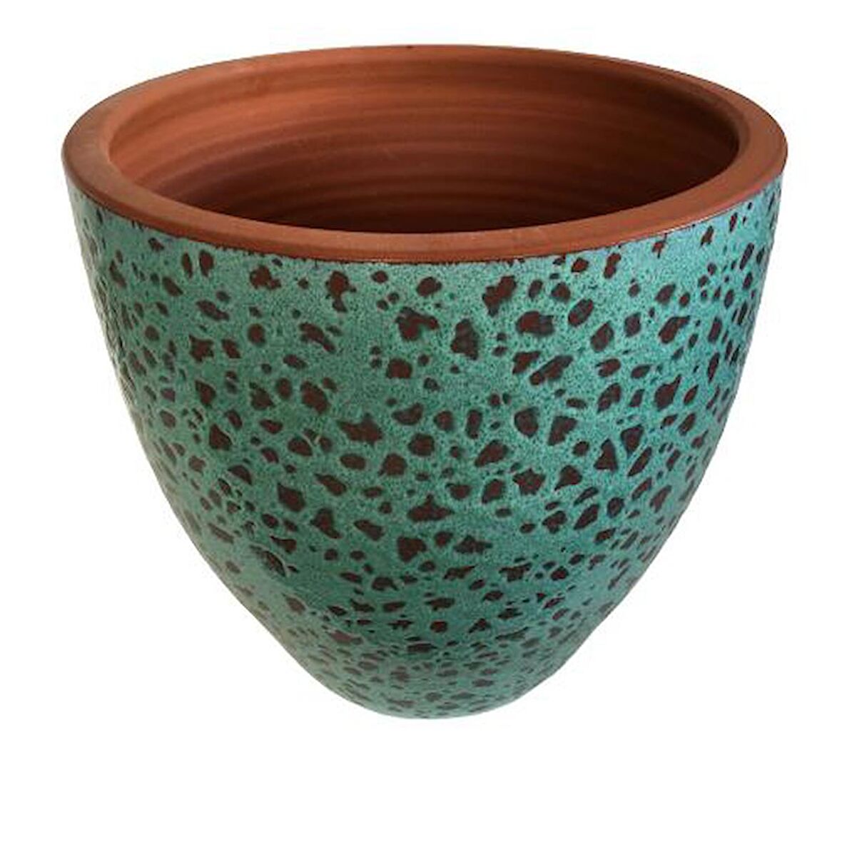 ÖZEL YAPIM TURKUAZ RENK SIRLI TOPRAK SAKSI (23*23 CM)