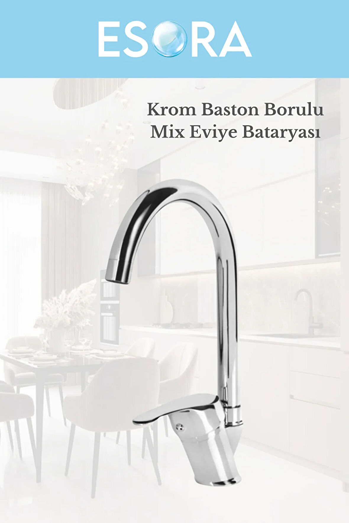 Baston Borulu Modern Krom Kaplama Çift Fonksiyonlu Mutfak Eviye Bataryası