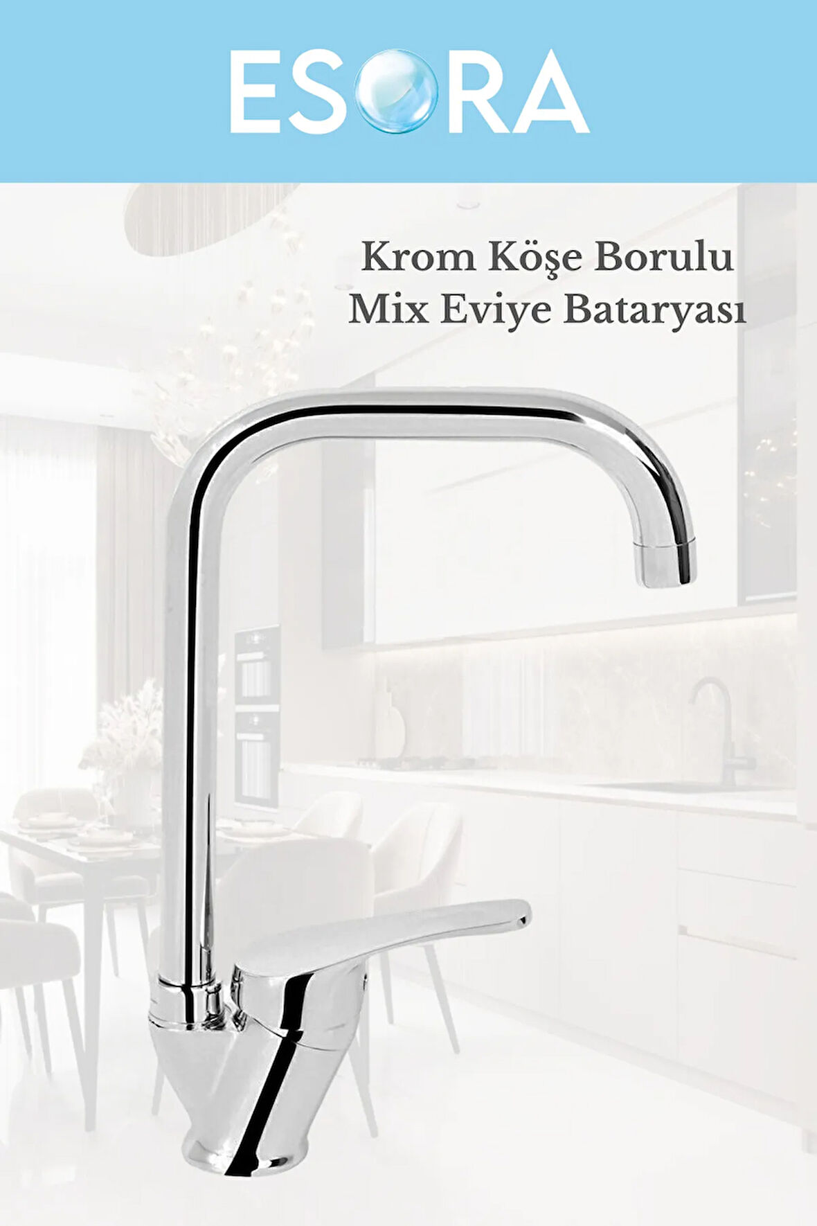 Köşe Borulu Modern Krom Kaplama Çift Fonksiyonlu Mutfak Eviye Bataryası