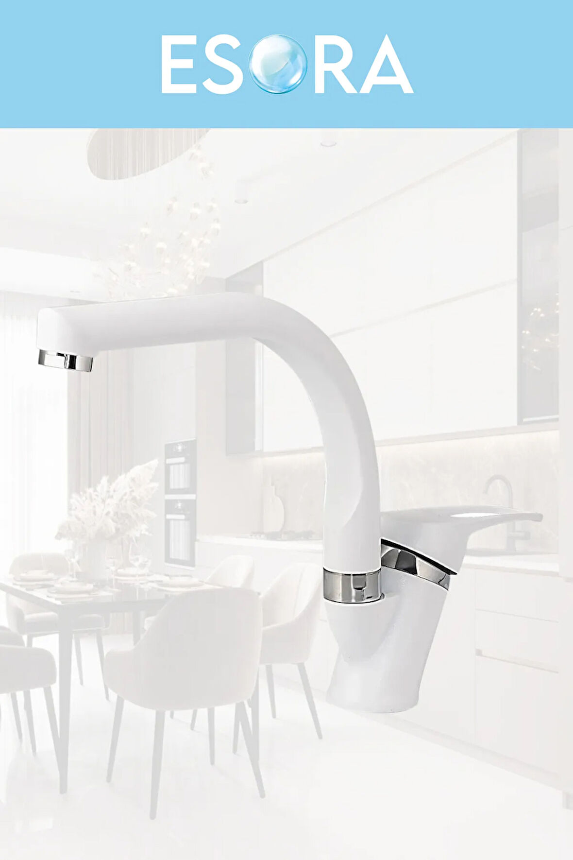 Beyaz Balık Sırtı Mix Lavabo Bataryası Çift Su Grişli Çeşme Banyo Musluğu Çeşmesi 2 Yıl Garantili