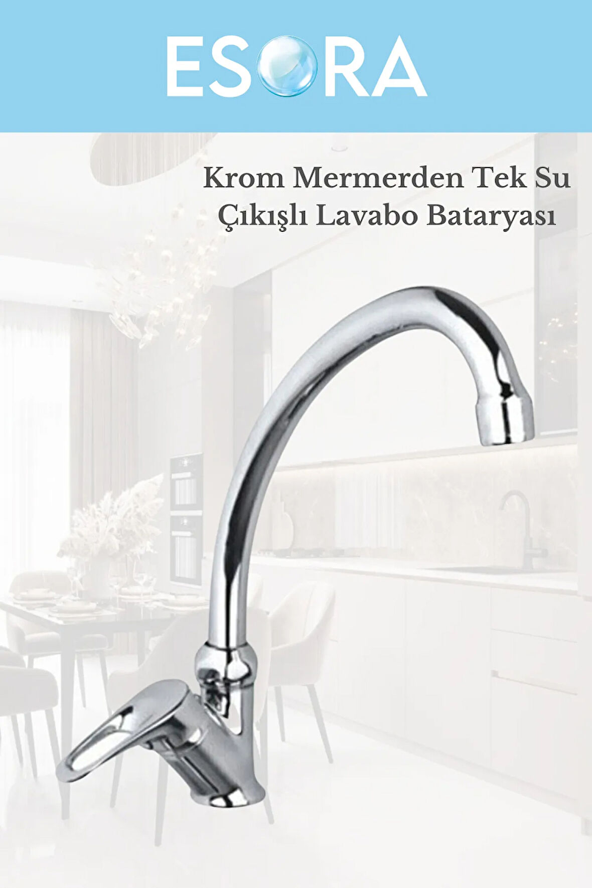 Krom Mermerden Tek Su Çıkışlı Lavabo Bataryası