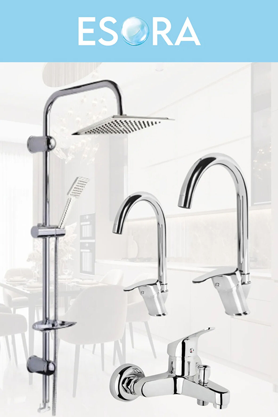Dubai Krom Robot Duş Seti , Baston Eviye , Lavabo , Banyo Bataryası 4’lü Set