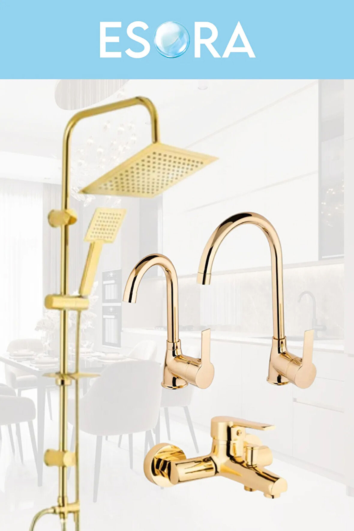 Gold Kare Robot Duş Seti , Eviye , Lavabo , Banyo Bataryası 4’lü Set