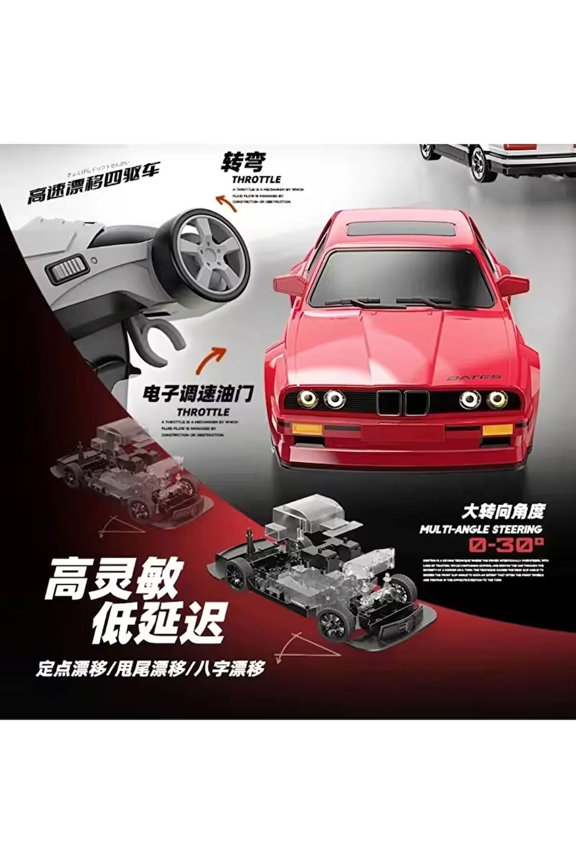 Uzaktan Kumandalı 1:16 Bmw E30 Araba Full Fonksiyon Işıklı Drift Bmw E30 40 Km Hız Yapan E30 Kirmizi