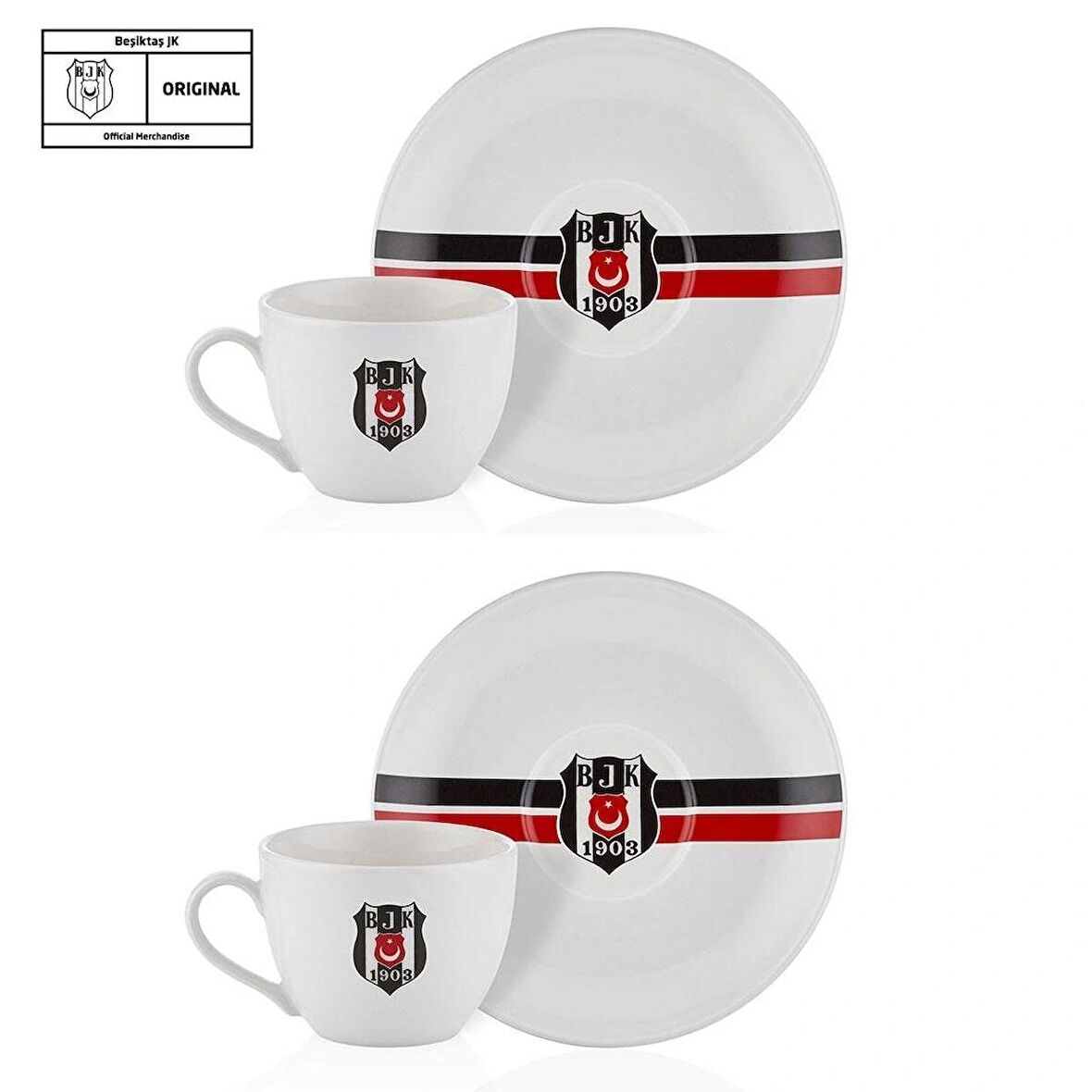 Beşiktaş Lisanslı Çizgili 2'li Çay Fincan Takımı