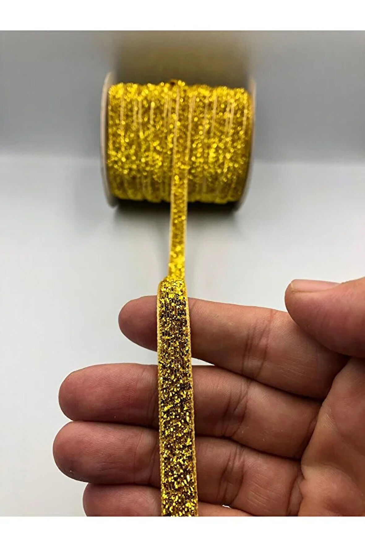 5 metre Simli Kadife Kurdele 1 cm Simli Kadife Şerit - Yılbaşı Süsü Hediye Paketi Süsleme Kurdele