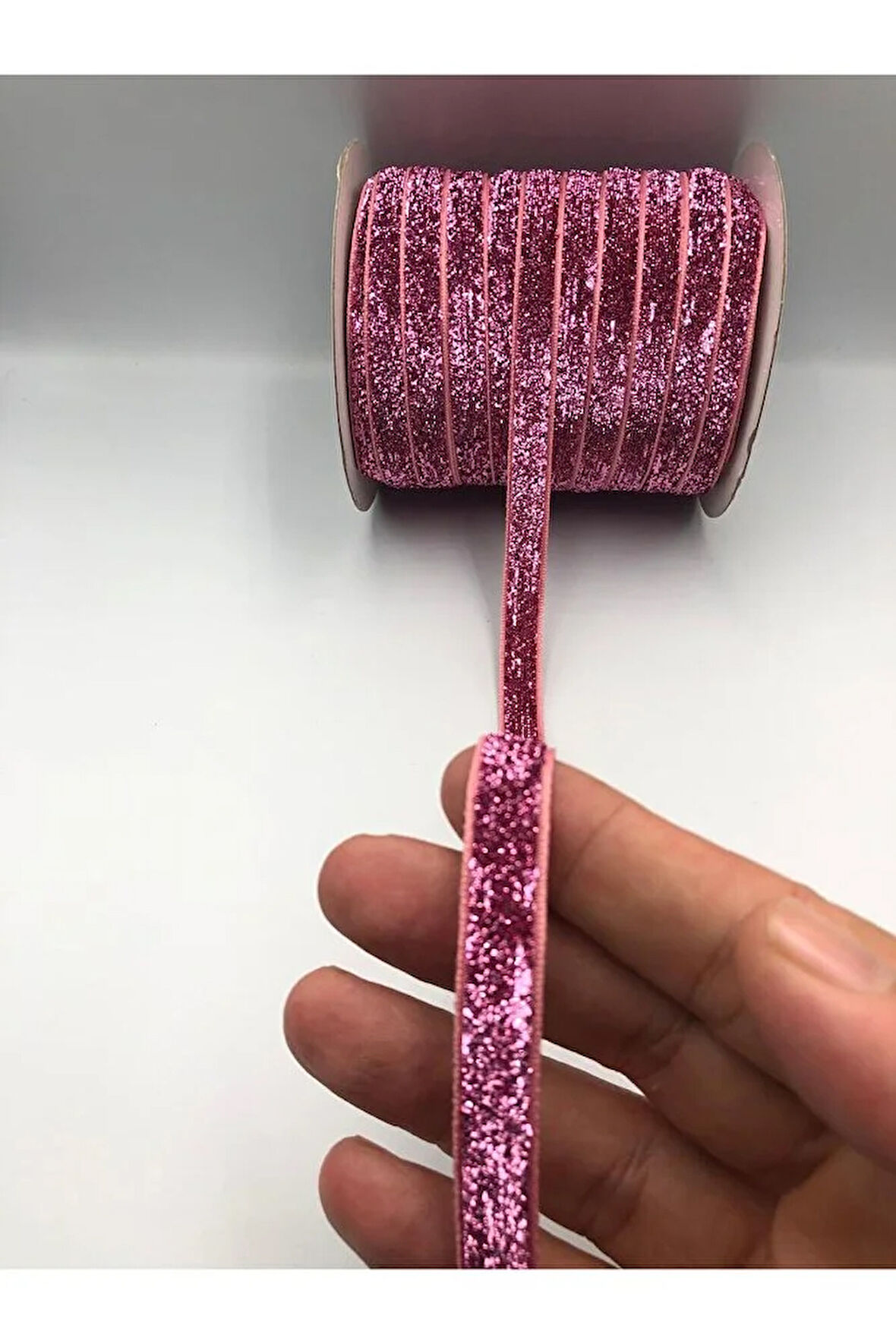 5 metre Simli Kadife Kurdele 1 cm Simli Kadife Şerit - Yılbaşı Süsü Hediye Paketi Süsleme Kurdele