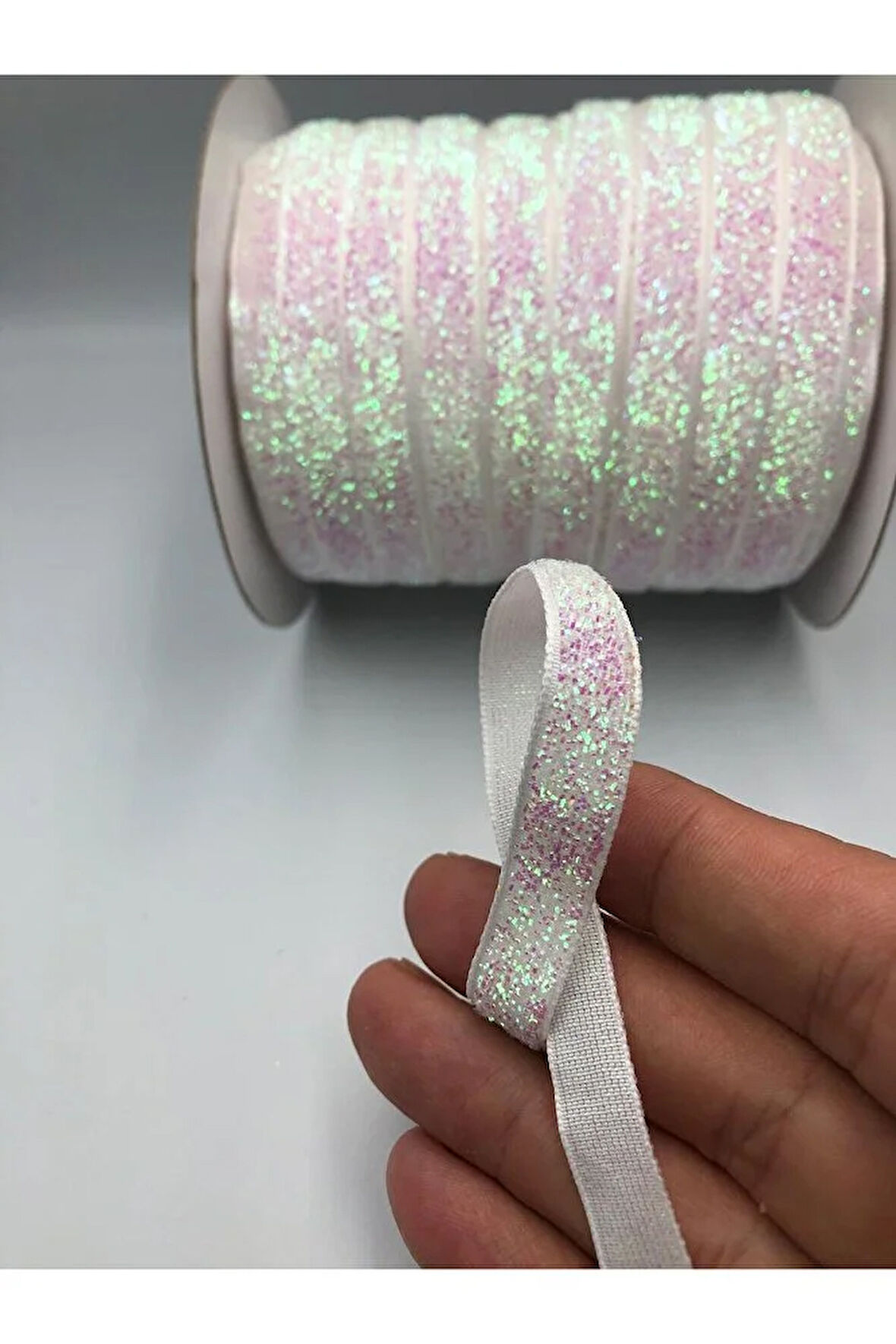 5 metre Simli Kadife Kurdele 1 cm Simli Kadife Şerit - Yılbaşı Süsü Hediye Paketi Süsleme Kurdele