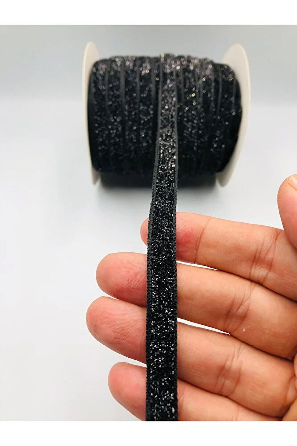 5 metre Simli Kadife Kurdele 1 cm Simli Kadife Şerit - Yılbaşı Süsü Hediye Paketi Süsleme Kurdele